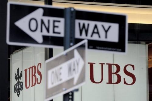 UBS logo next to One Way street signs